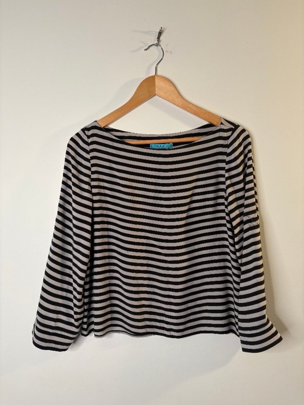 Alice + Olivia Black and White Striped Silk Blouse